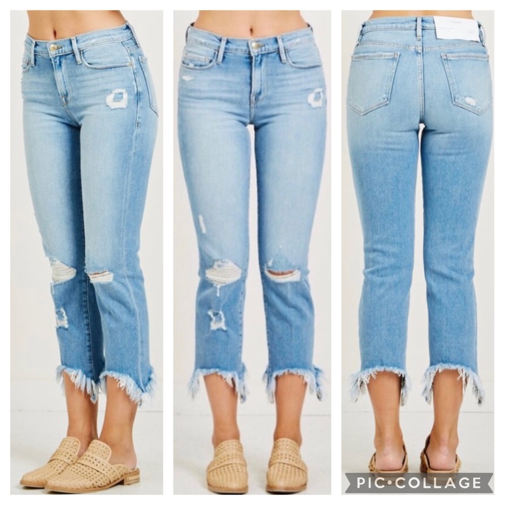 FRAME le Nouveau Straight Belding High Rise Distressed Raw Stiletto Hem Crop